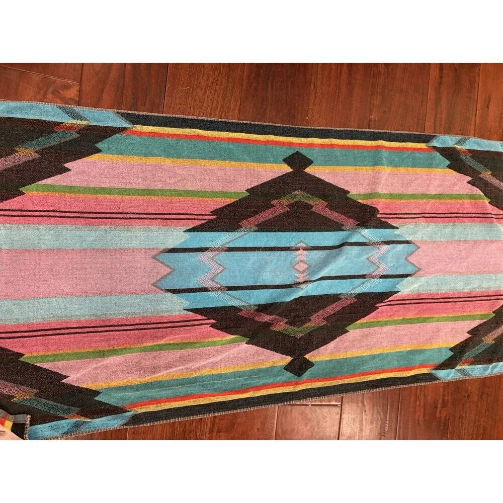 Royal Terry Vintage 1980s Beach Bath Towel Bright Teal Blue Retro Blk Rare Aztec